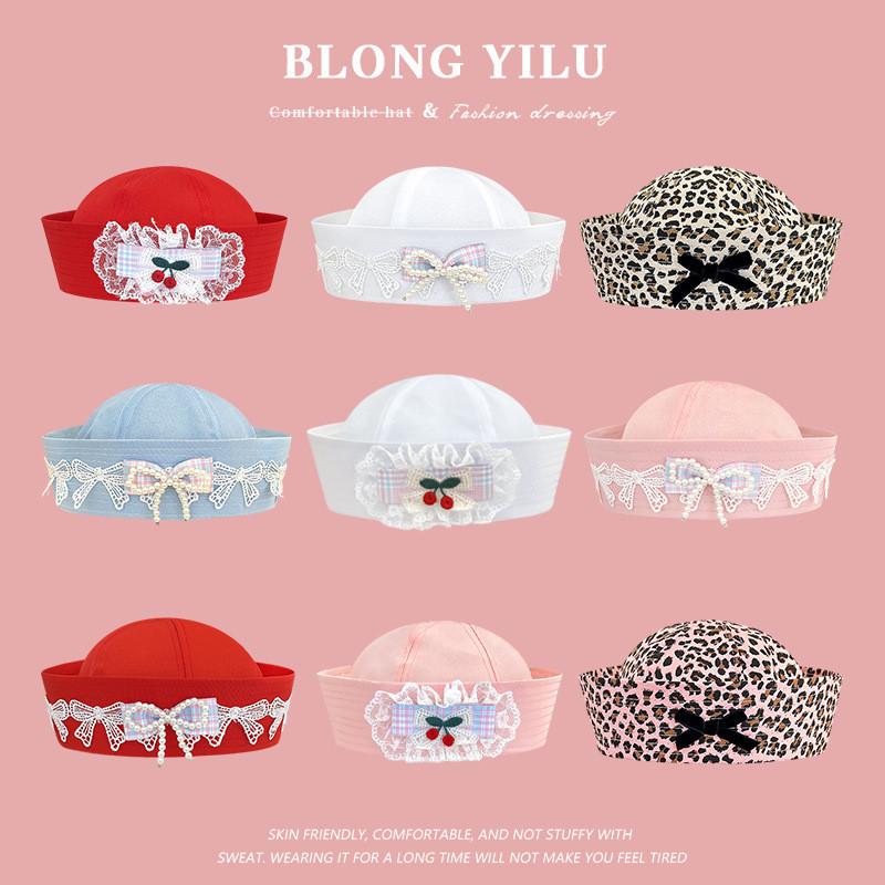 Sailor Hat With Bow Mesh Breathable Cotton For Summer And Spring Wear