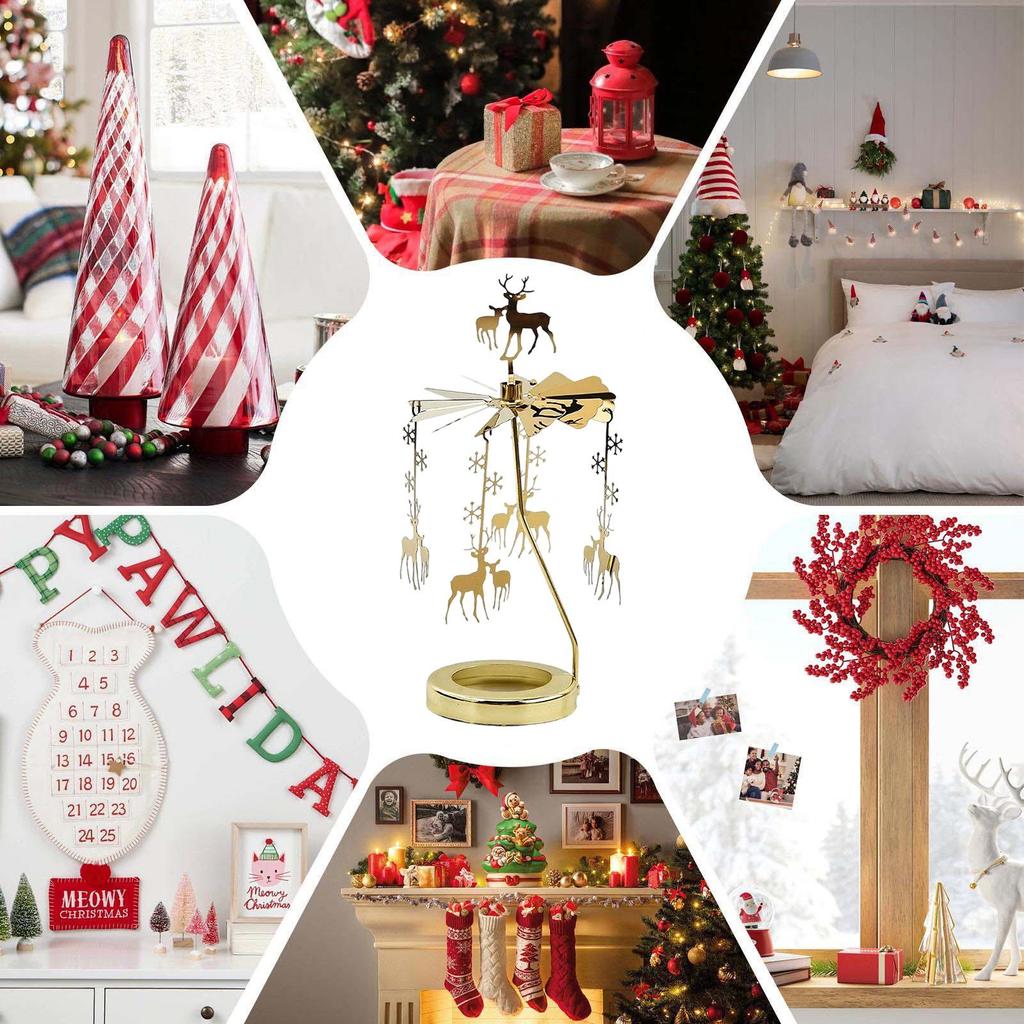 Christmas Aromatherapy Carousel Candles Holder Christmas Rotary Gold Carousel Candle Spinner Metal Tea Lamps Home Decor