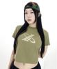 JUSTHANG Big Newtro Ivory Logo Khaki Crop Top