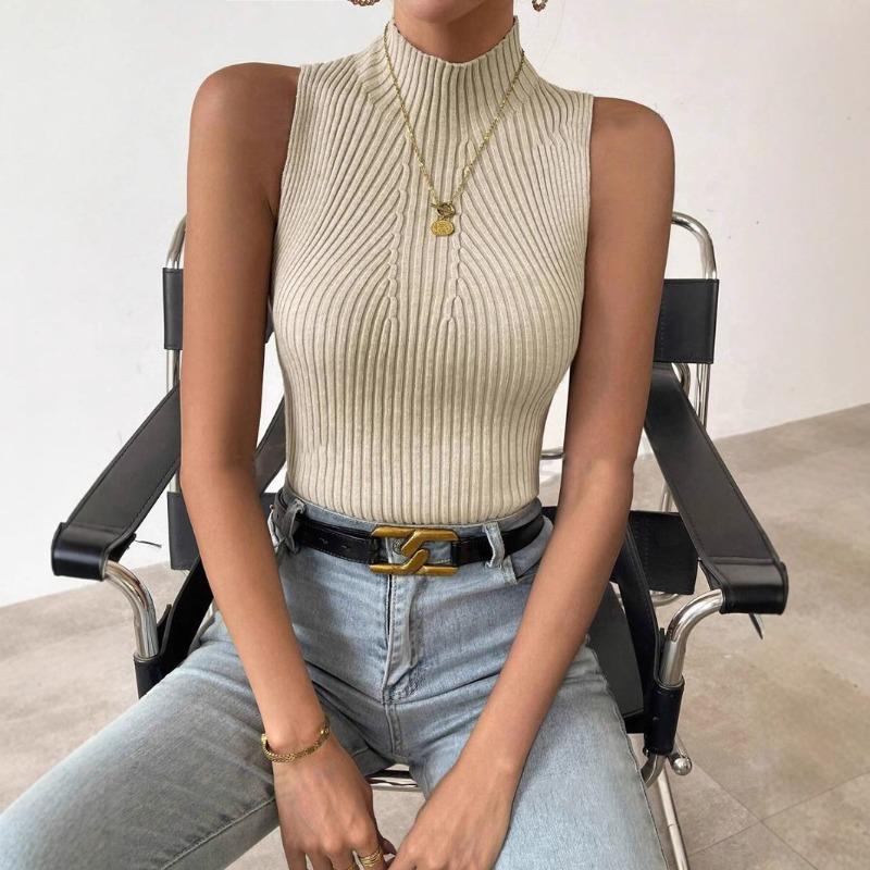 

Best-selling Women s Half-high Collar Pitted Stripe Top Tank Top S чорний