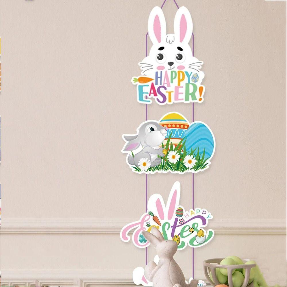 10Pcs/set Carrot Pattern Easter Door Pendant Bunny Paper Door Hanging  Easter Party