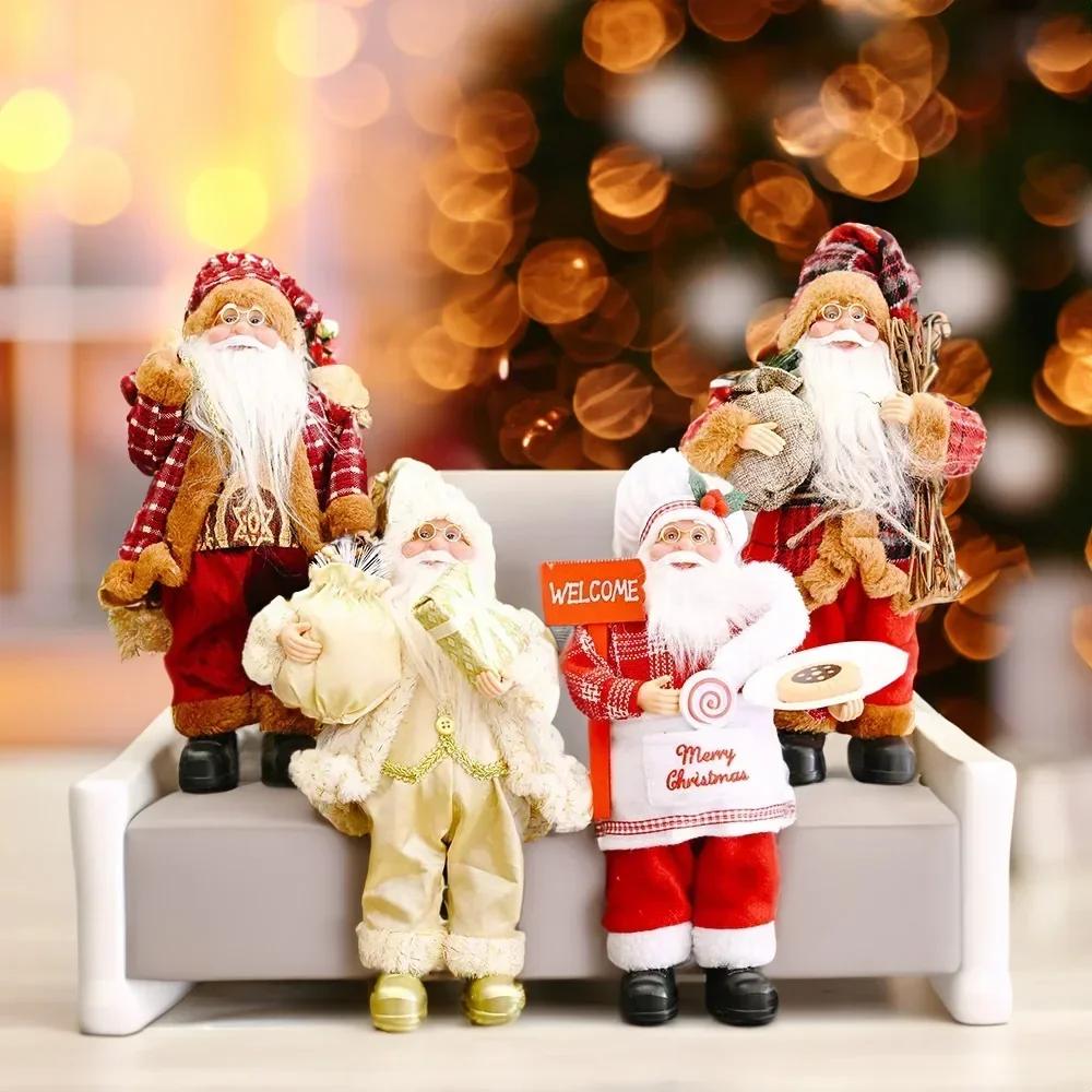 2024 Christmas Decor for Home Santa Claus Plush Doll Window Decoration Supplies 30cm Standing Fairy Garden Gift Xmas Ornaments