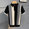 Letní pánské polo tričko Vintage pruhované Unikátní zapínání na zip Poloviční rukáv Pletený top z ledového hedvábí Ležérní tričko