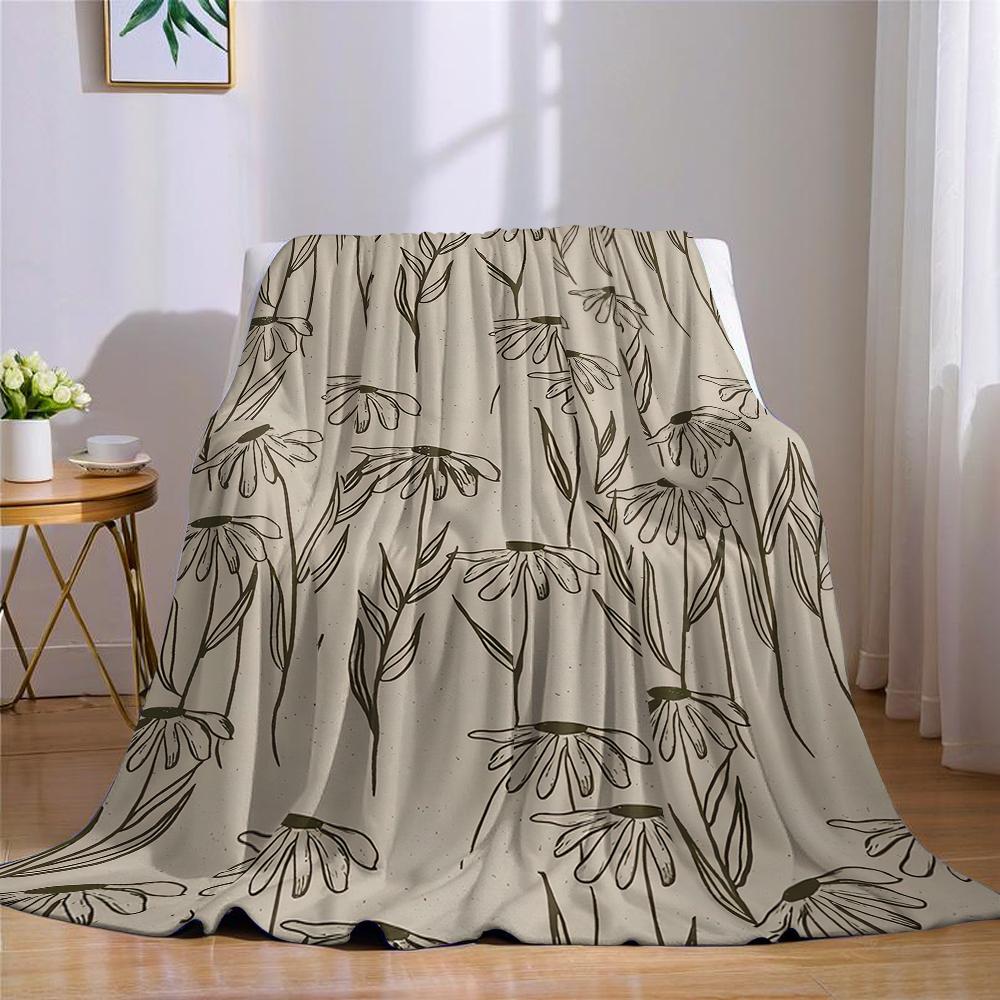 Minimalist Daisy Sketch Flannel Blanket Warm Soft Halloween Christmas Couch Warm Cozy Decorative Decor Gift for All Season