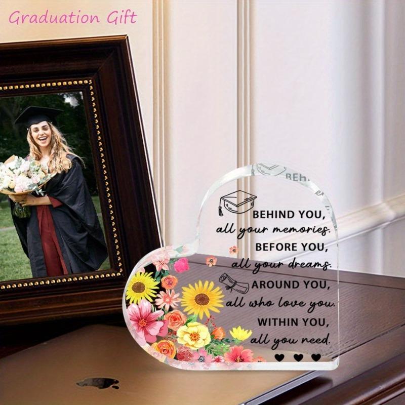 2D Flat, Heart-Shaped Acrylic Graduation Plaque, with Inspirational Quote, Suitable for Wall Decoration, Porch, Room, Villa, Accents Home, Hallway, or