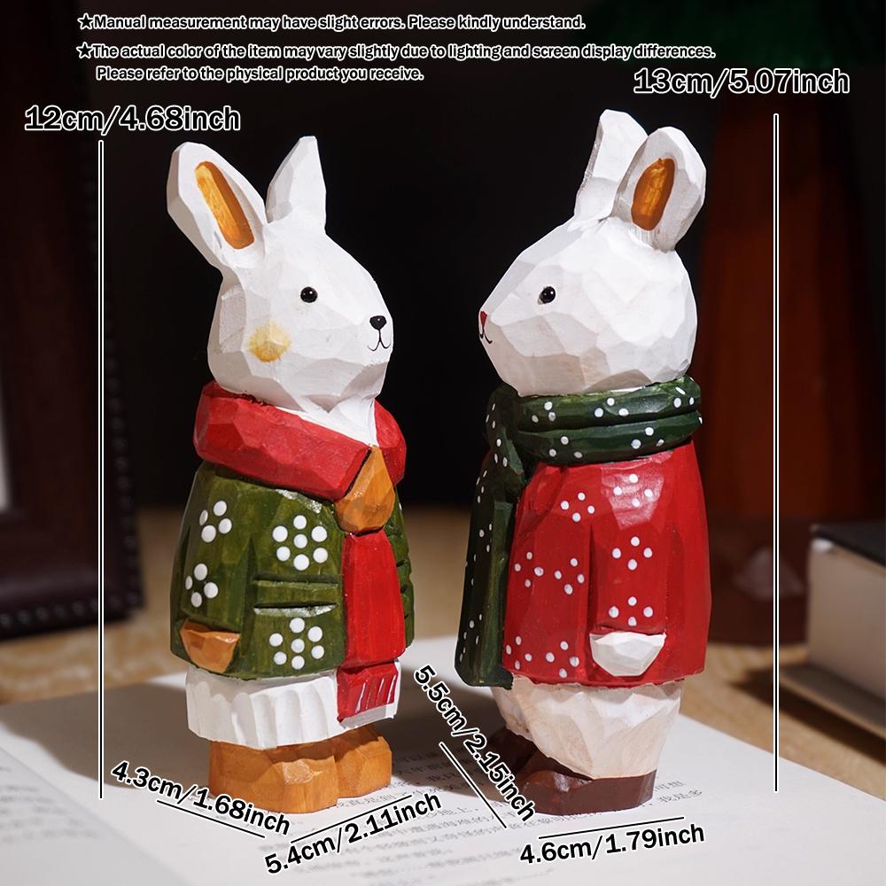Christmas White Rabbit Figurine Room Decor Handcrafted Wood Carving Home Decorations Desk Accessories Room Wooden Rabbit Statue