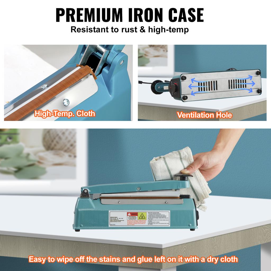 SucceBuy 8/12in Impulse Shrink Wrap Sealer Manual Heat Poly Bag Sealing Machine with Adjustable Mode for Plastic Mylar PP Bags