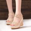 Large size classic wedge heel fish mouth platform sandals summer reticulated beach open-toed women's shoes
