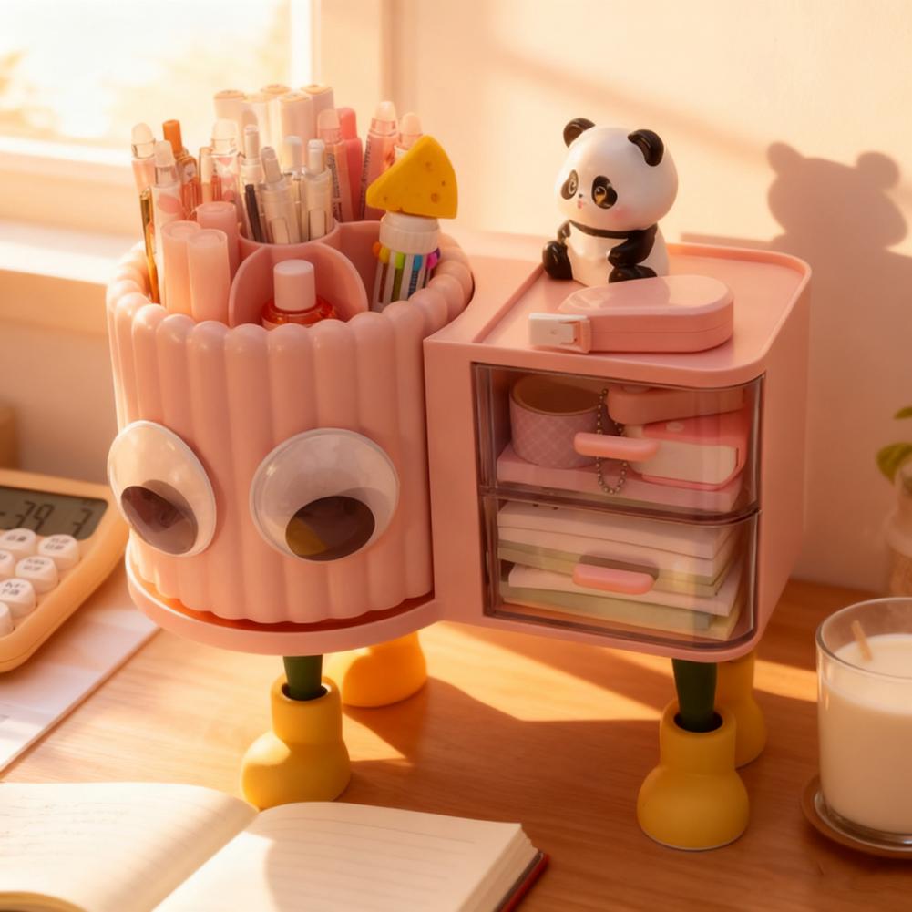 Girls Desk Organizer Pen Holder for Kids Rotating Pen Holder with Drawer Capacity Desktop Organizer Multifunctional for Kids