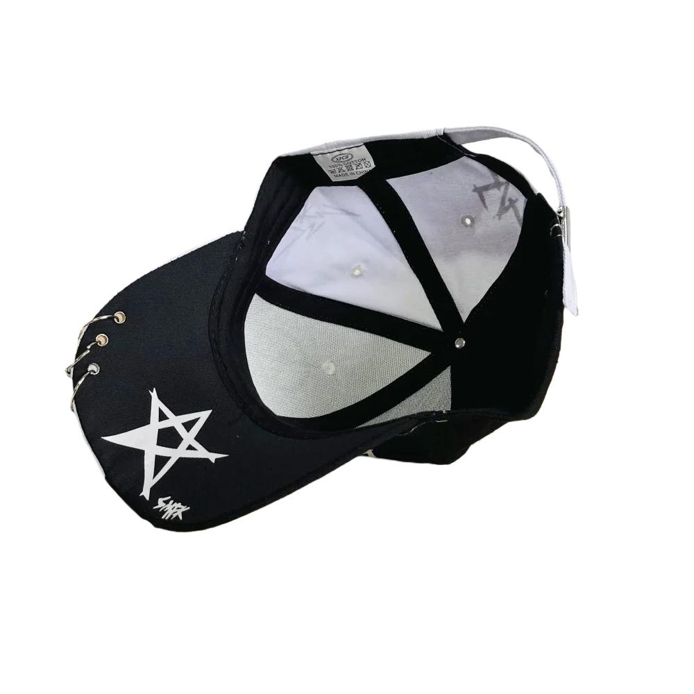 Hip-Hop Baseball Cap Unisex Black White Graffiti Peaked Hat with Iron Ring Street Style