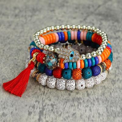 Bracciale Boemo con Occhio Malvagio, Nappa da Palmo e Perline Multistrato per Uomo e Donna