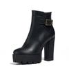 Fashion Sping Autumn Platform Ankle Boots Woman Black Brown PU Leather Shoes Female High Heels Boots Ladies Shoes For Party Big Size 43