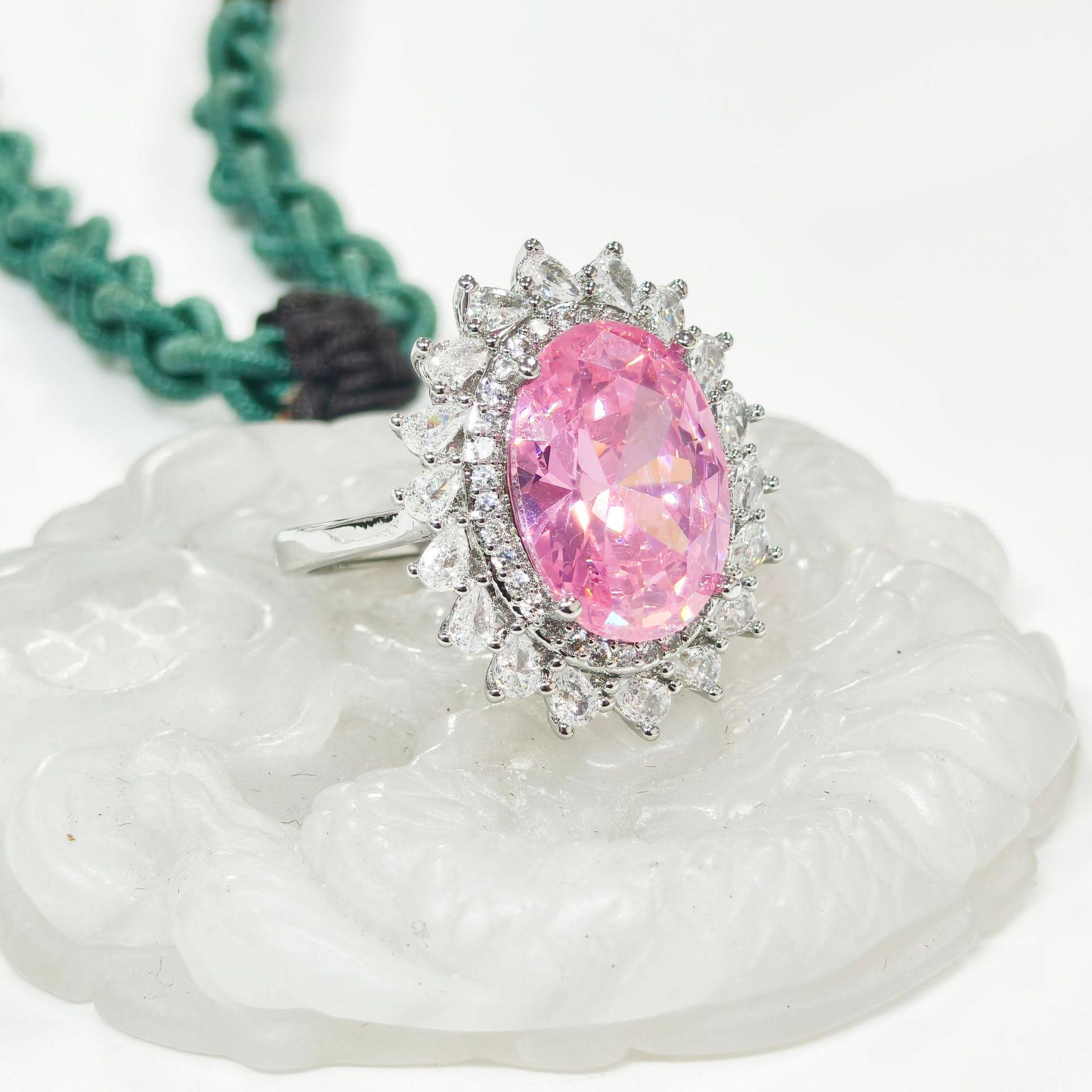Gessen Jewelry Shining Star Pink Dove Egg Oval Ring, Earring, and Pendant Set - European & American Bestseller