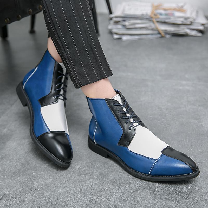 New Fashion Three Color Mixed Leather Boots Men Classic Lace-up Chelsea Boots Men Casual American Style Ankle Boots Size 38-48