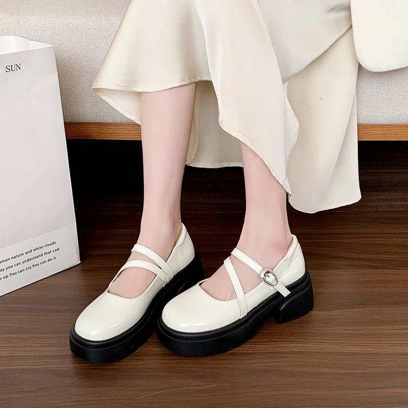 Fashion Women's Thick Heel Shoes Spring New Round Head Shallow Mouth with Thick Sole Anti-slip Wear Mary Jane Shoes