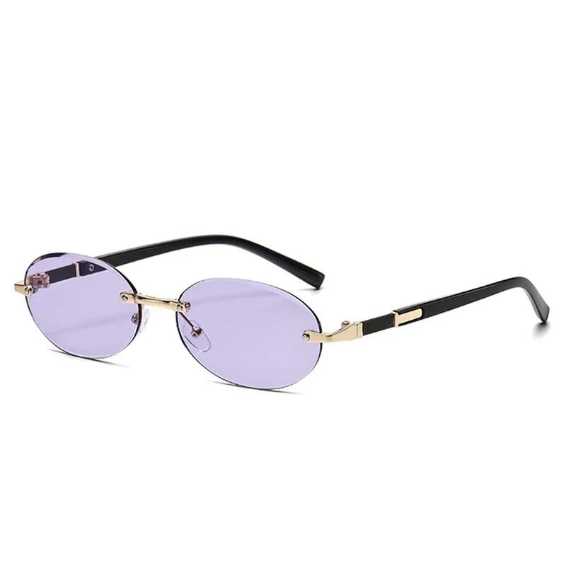 Retro Rimless Oval Women Sunglasses Fashion Brand Designer Cutting Edge Personalized Shades Gradient Lens Uv400 Men Sun Glasses