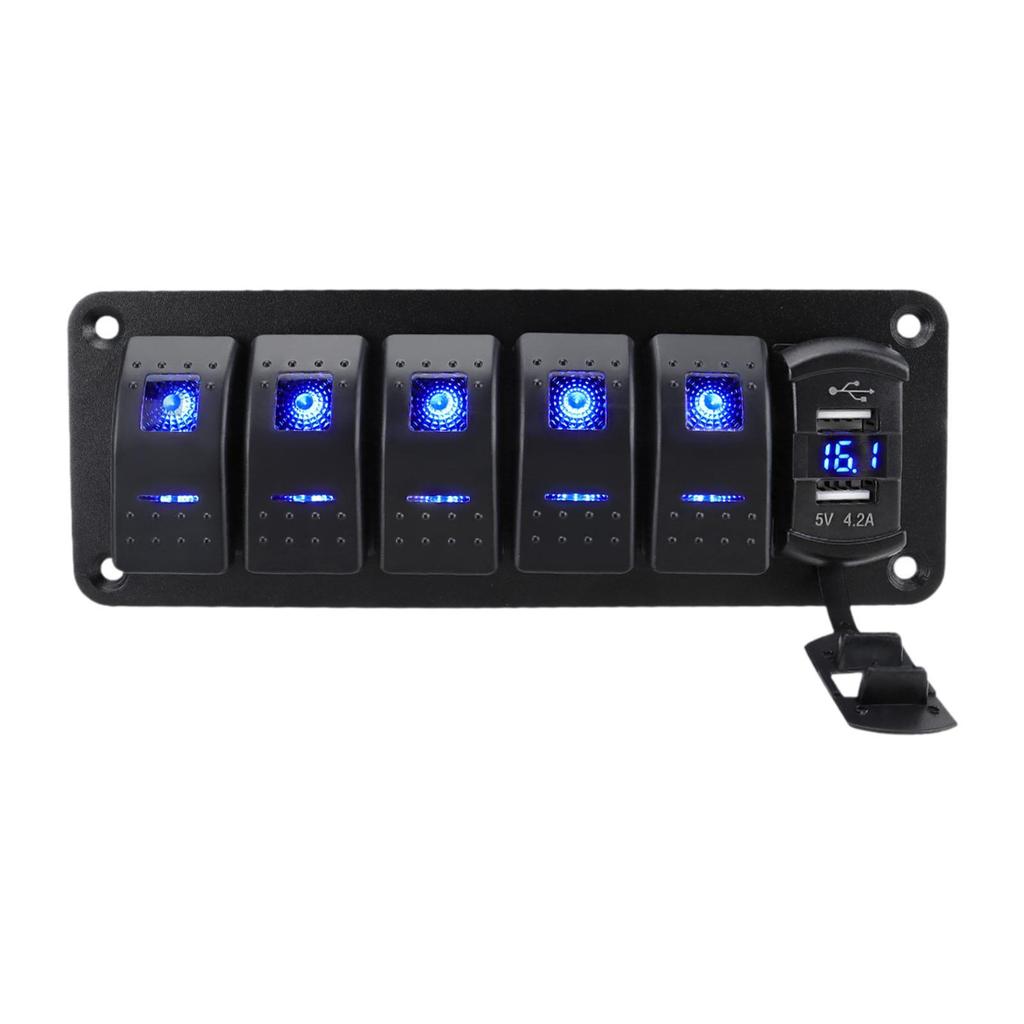Rocker Switch Panel Blue Backlit Fast Charging for RV Marine Vehicles