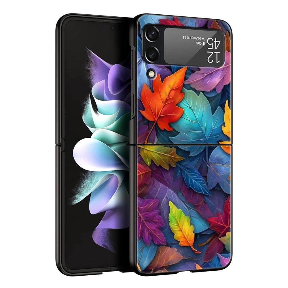 Cartoon Leaf Hard PC Phone Case For Samsung Galaxy Z Flip 7 6 5 4 Black Cover For Galaxy Z Flip 3 Foldable Shell Fundas Capa Bag