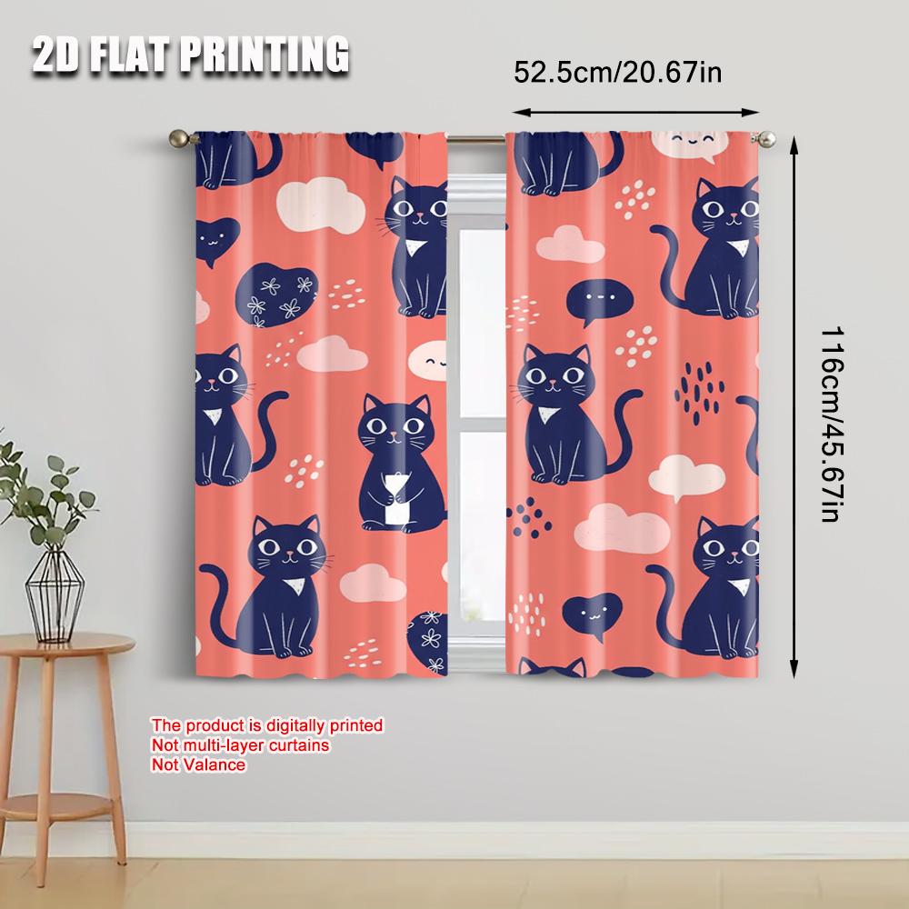 Set Of 2 Spring Summer Curtains Cute Cat Semi Versatile Durable Polyester Decorations Inside Use Digital Curtain With Light Filtering