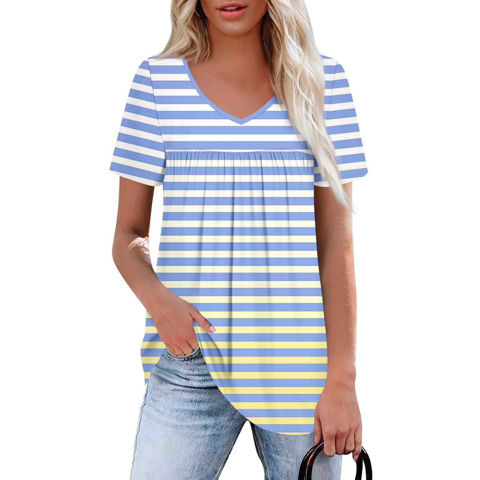 

Женский повседневный топ с V-образным вырезом, коротким рукавом, оборкой на груди и принтом XL небесно-голубой