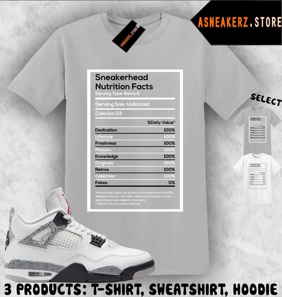 Shirt Matching AJ 4 White Cement 2025 Match Sneaker Sneakerhead Nutrition Facts Unisex T-Shirt XXL