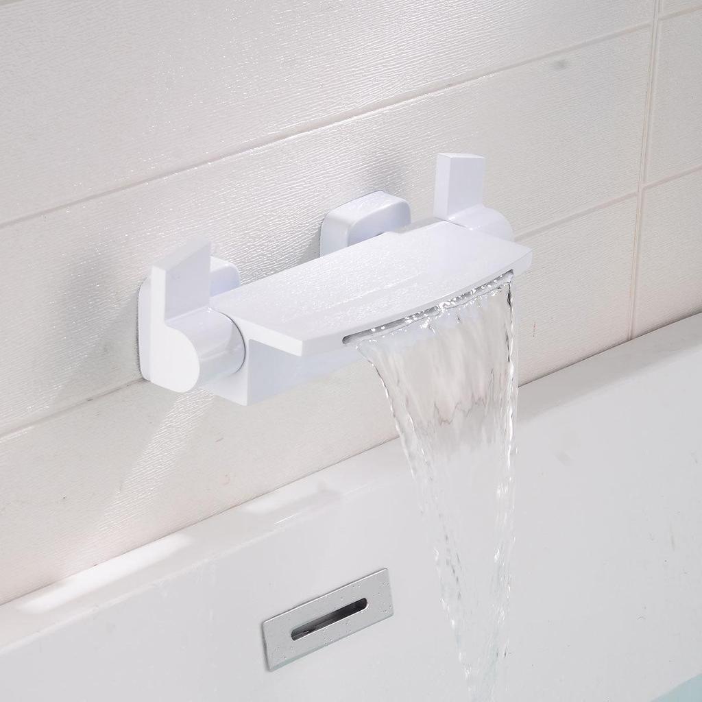 Brass Waterfall Bathtub Faucet Set with Black Exposed Edge and Hot/Cold Shower Head
