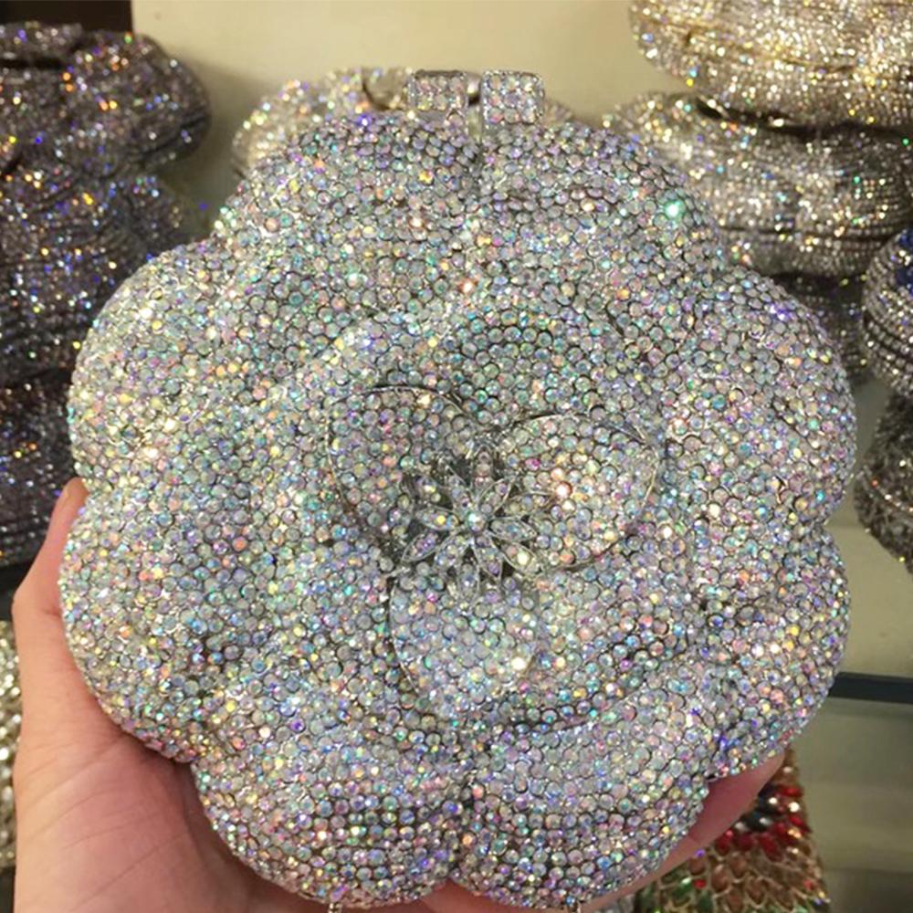 Blue Flower Diamond Multicolored Foral Evening Clutches Purse Luxury Crystal Women Metal Wedding Prom Handbags Rhinestone Bag