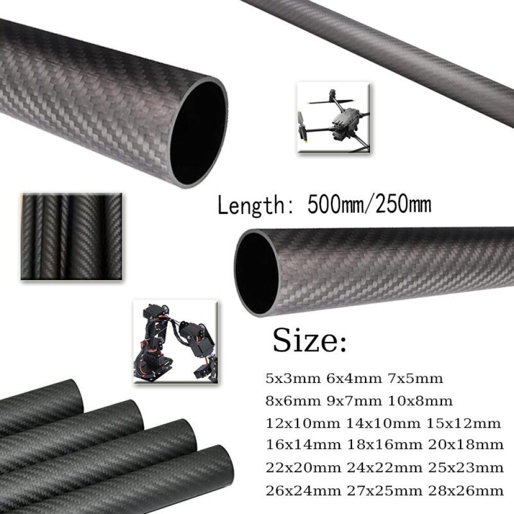 1pcs Length 200/500mm Carbon Fiber Tube High Composite Hardness Material 3K Twill Matte OD 5-28mm Pipes For Plant Protection Aircraft