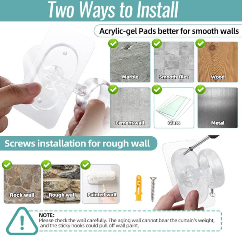 Self-Adhesive No-Drill Ceiling Curtain Rod Hooks & Brackets