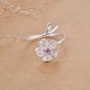 Women Floral Ring Silver Adjustable Band Purple CZ Stone Minimalist Dainty Fashion Jewelry Gift