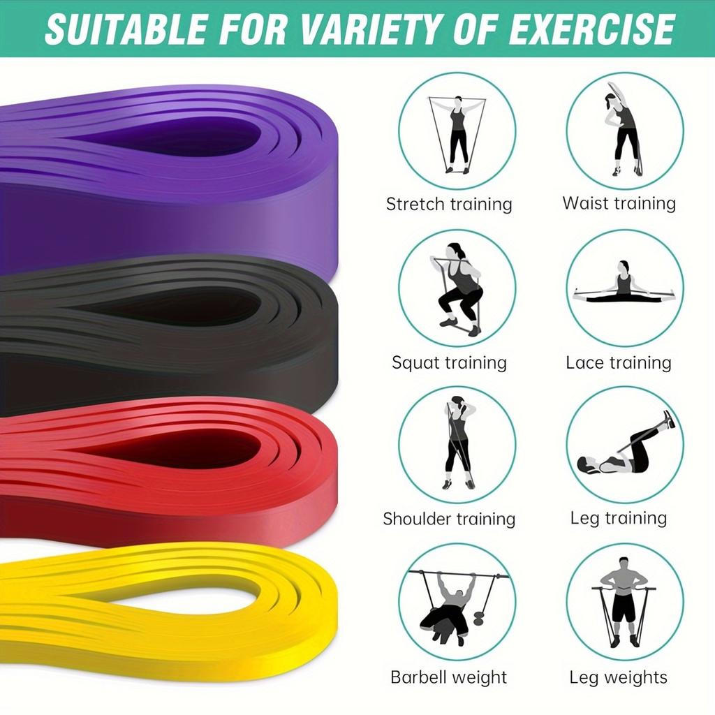 4 Pcs Set Bands with Stackable Tension Exercise and Pull Up Assist Bands for Muscle Training Workout Fitness Shaping TPE