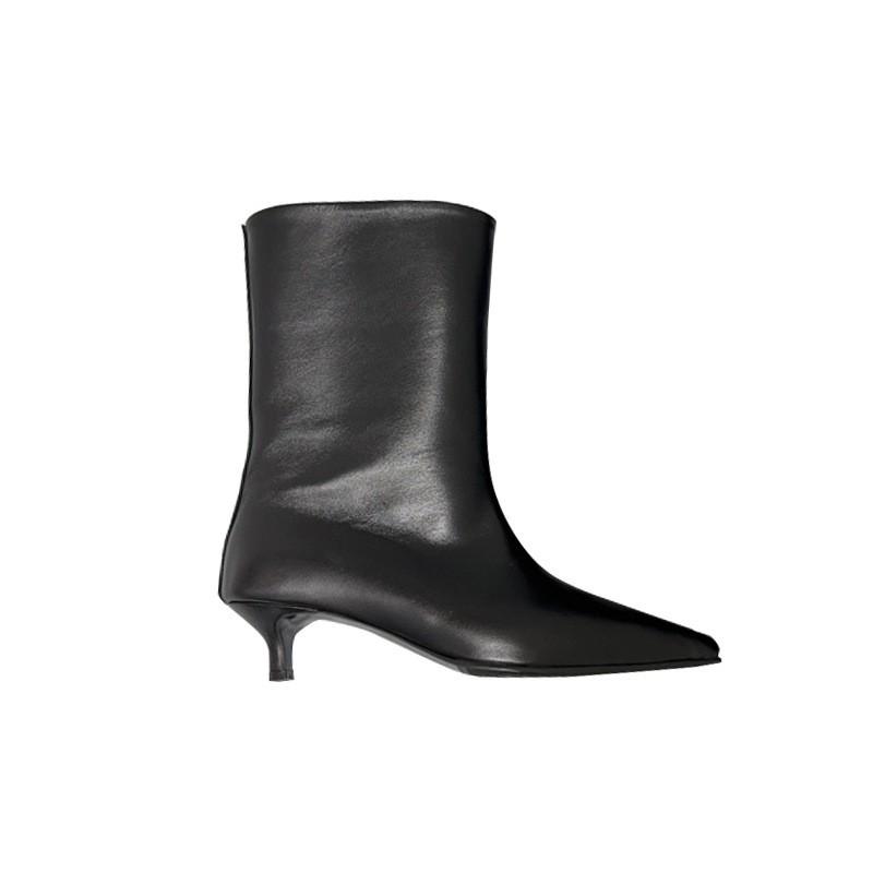 Womens Pointed Toe Low Heel Ankle Boots Retro French Style Wide Opening Fall Winter Fashion