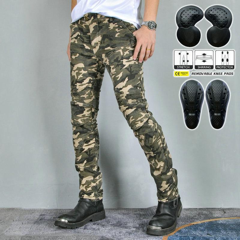 VOLERO+Motorcycle Jeans Men+Camo Casual Pants Motorcycle Off Road Fit Elastic Anti Drop Riding Pants