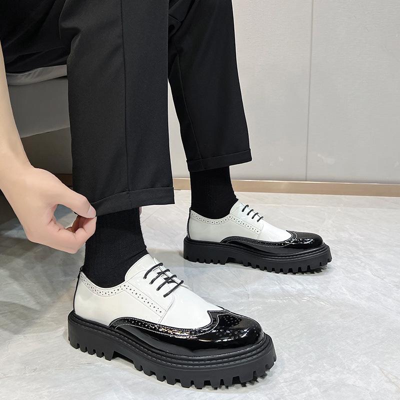 Fashion High Quality Fashion Men's Shoes Round Headed Color Blocked Glossy British Casual Daily Leather Shoes for Men Designer Shoes Men