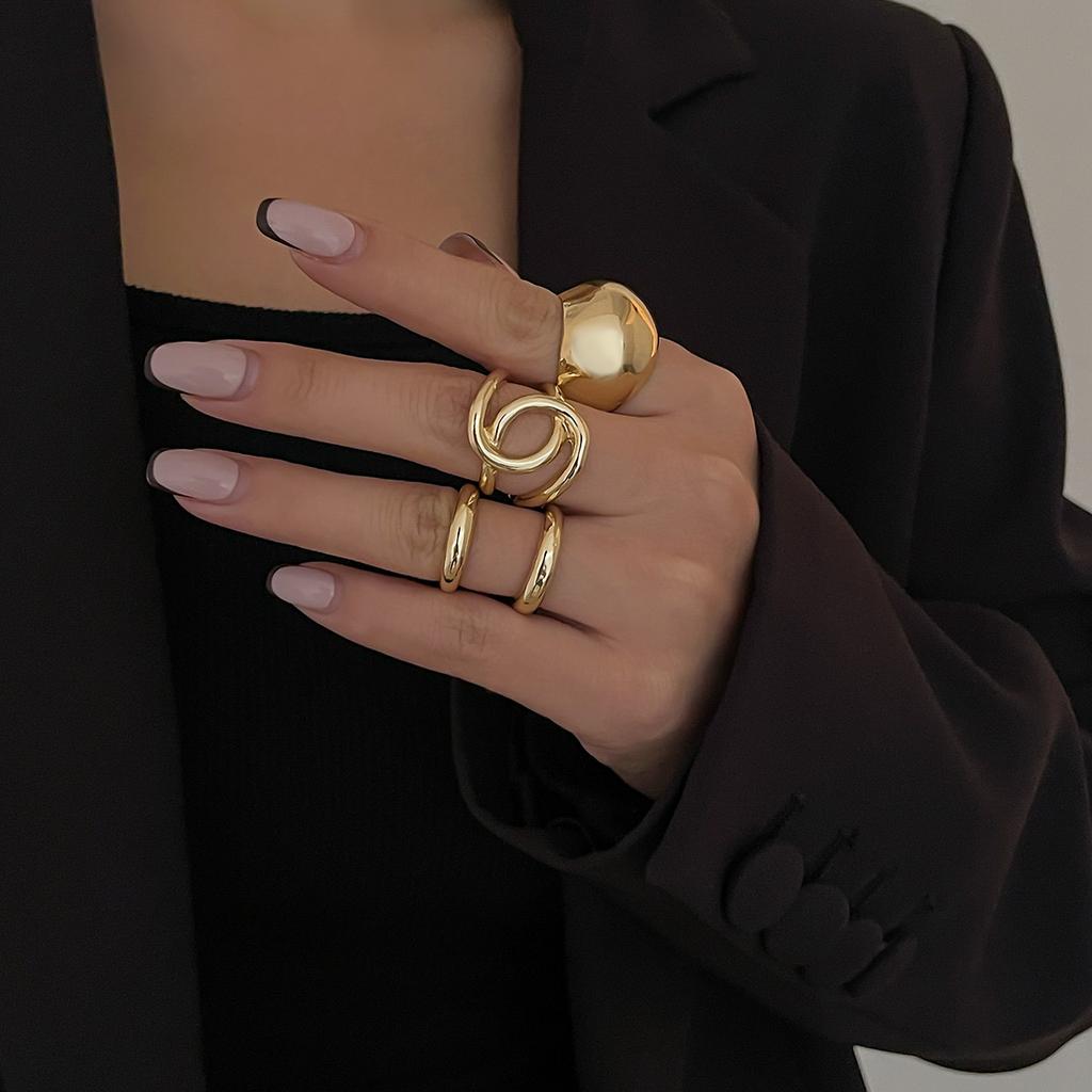 Landscape Water Drop Hug Open Ring, Liquid Metal Pleated Baroque Pearl Ring