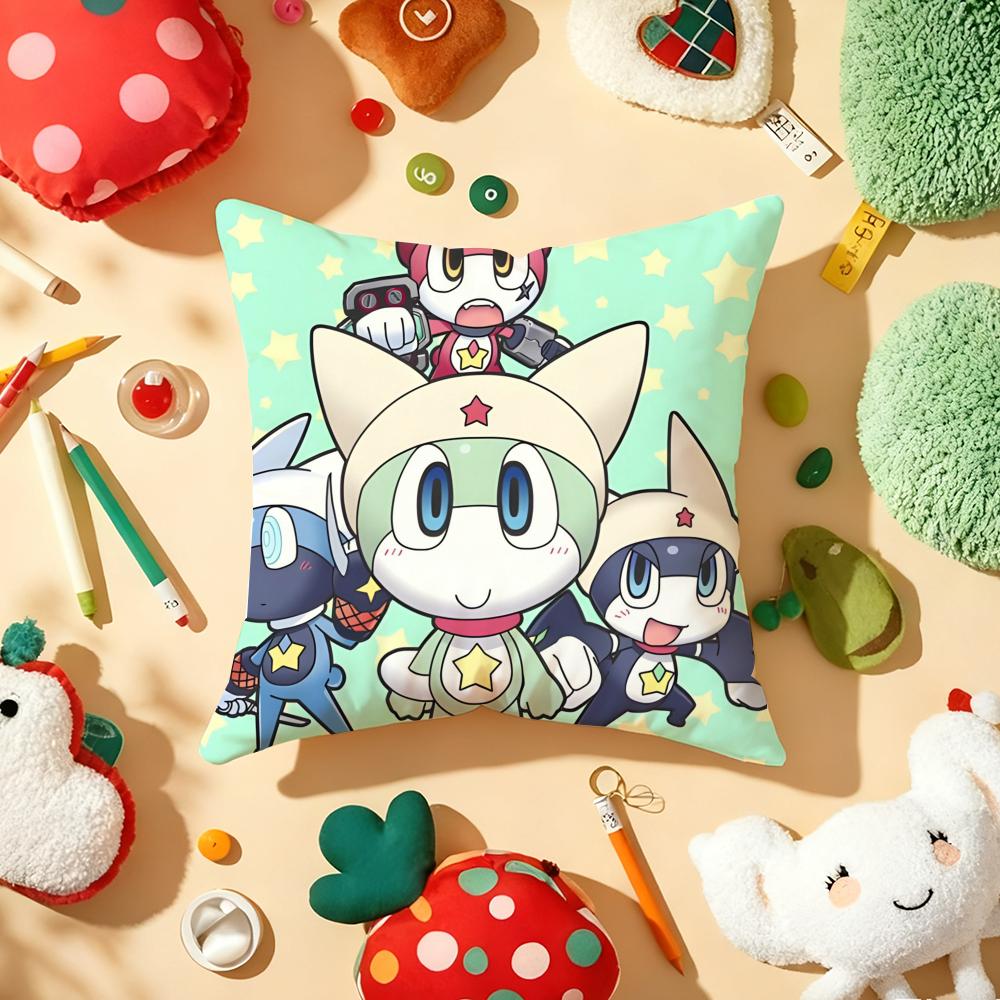 Funny Cartoon Keroro Gunsou Frog Cushion Cover Plush Fabric Soft Double-Sided Printed Sofa Warm Winter Home Gift Pillow Cover
