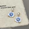 Forest-Inspired Fresh Oil-Drip Flower Pearl Earrings: Elegant, Reversible Design for Women Seeking Unique, Light Luxury and High-End Style.