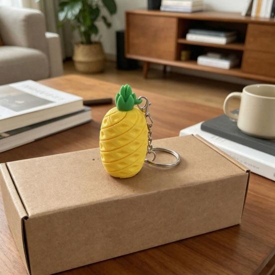 3D Printed Pineapple Keychain, Fruit Shaped Keyring Pendant, Small Pineapple Purse Bag Charm for Backpack, Handbag