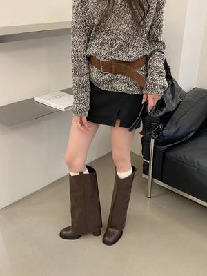 Maillard Style Brown Retro Thick Heel Short Boots Children's Autumn New Small Thin Pointed Knight Boots