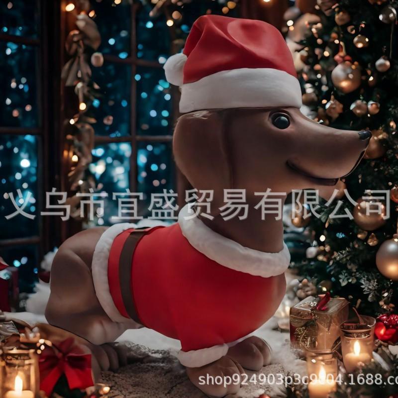 Christmas Long Leg Dog Figurine Resin Craft Home Window Entryway Decor