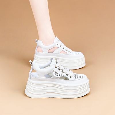 Thick Sole Heightening Cm Woven Hollow White Shoes Women's New Breathable Shoes Children's Versatile Flat Sandals
