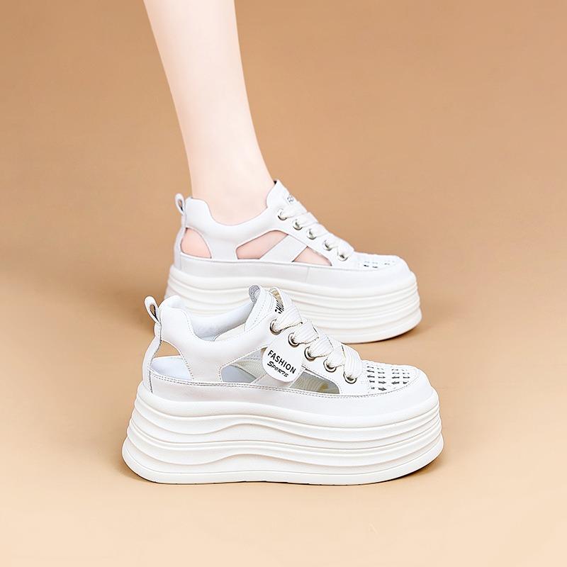Thick Sole Heightening Cm Woven Hollow White Shoes Women's New Breathable Shoes Children's Versatile Flat Sandals