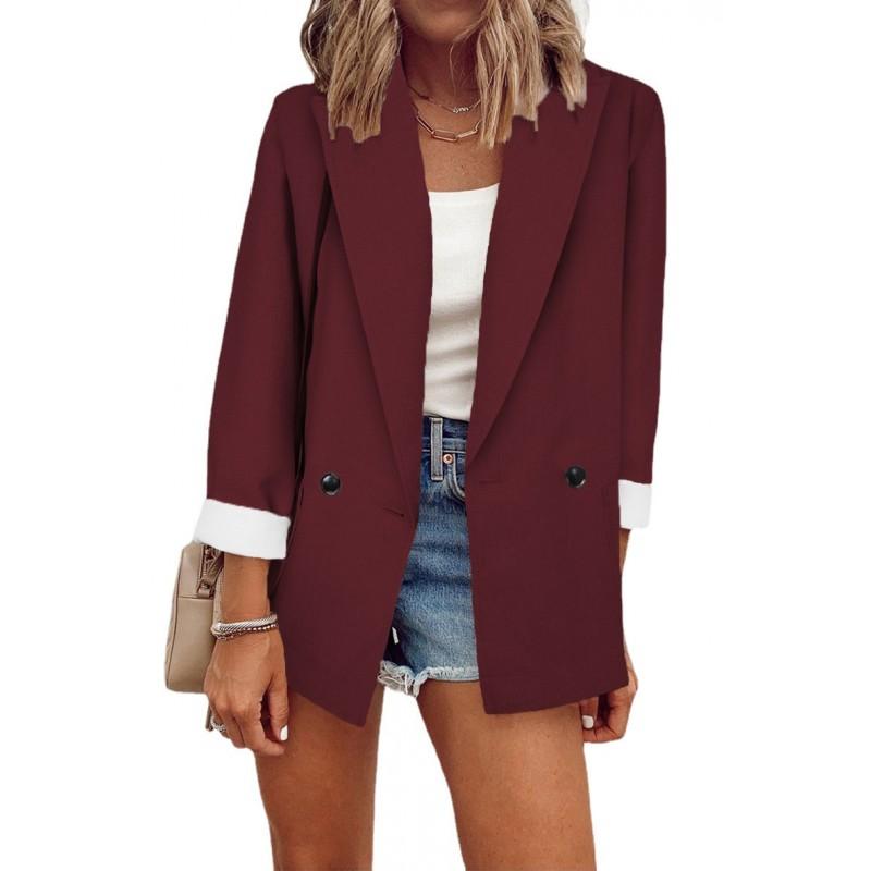 Womens Solid Color Long Sleeve Blazer Oversized Fit Office Chic Lightweight Jacket