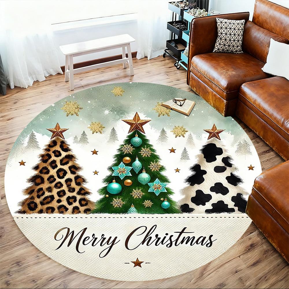 1pc Christmas tree Round Chair mat Area Rug - Non-Slip, Floor Mat for Office, Bedroom, home decor Christmas Gift-1002357