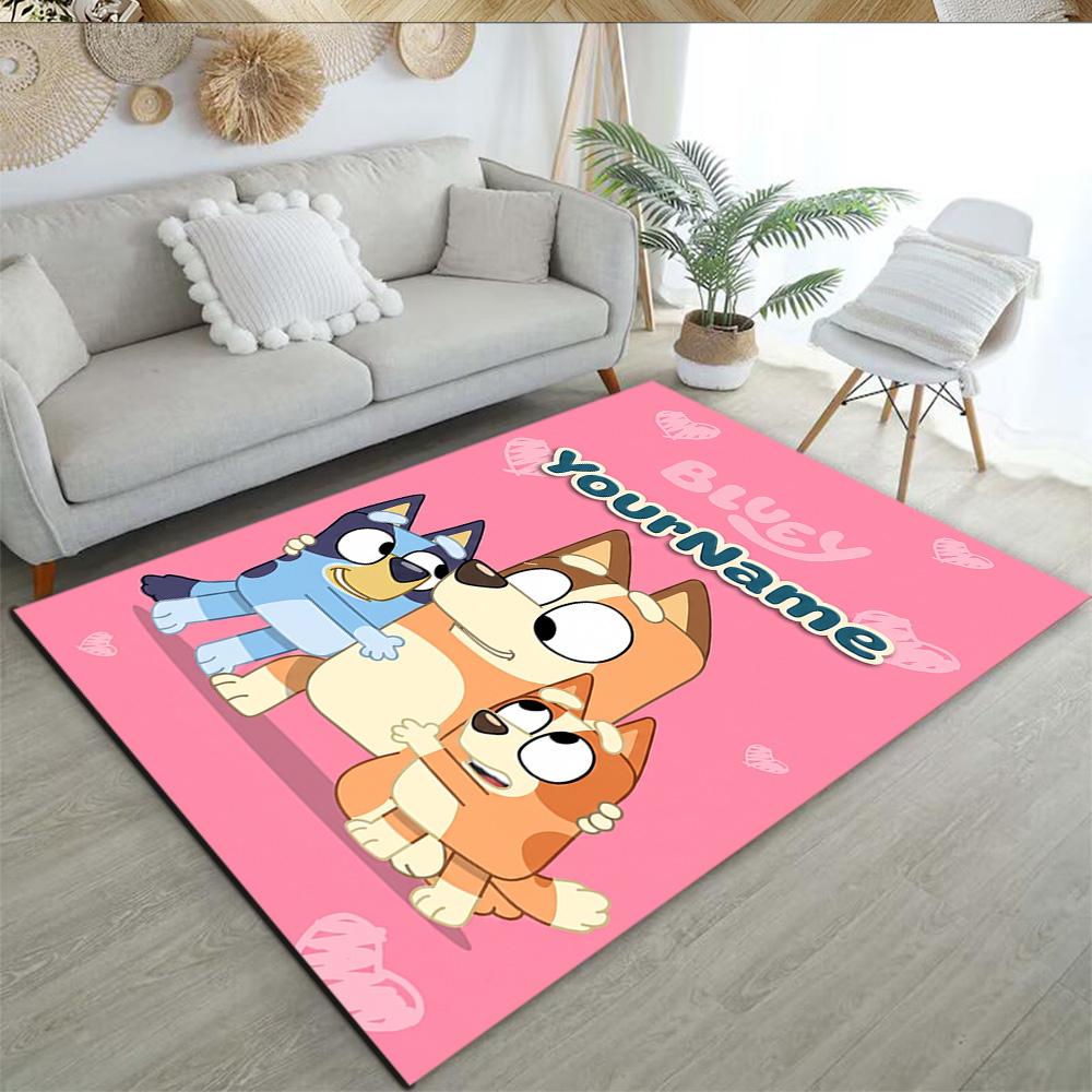 Bluey 95 Customized Name Area Rug Suitable for Dining Room Decorate Room Bedrooms Foyer Antislip Carpet Anime Office Decor Wedding Party Gift