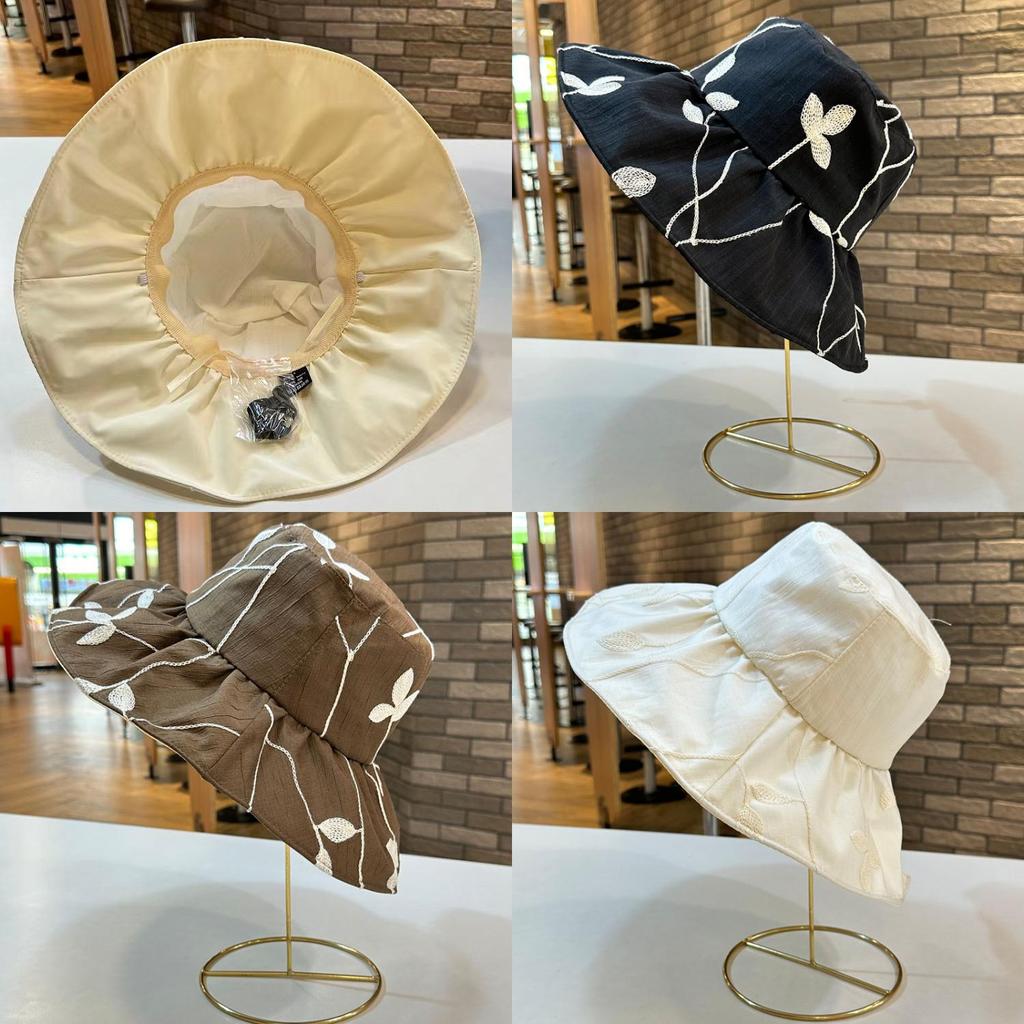 Korean Leaf Pattern Fisherman Hat For Women With Foldable Wide Brim Retro Style Adjustable Size Sun Protection