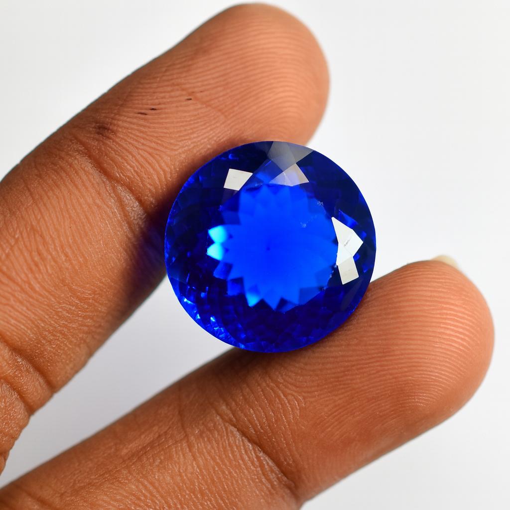Natural Blue Ceylon Sapphire 26ct Round Cut Flawless Certified Loose Gemstone