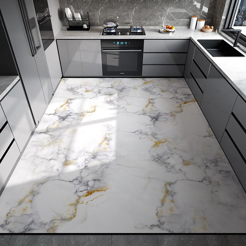 Kitchen Floor Mat Waterproof Non-slip Oil-resistant Leather Carpet PVC Large Size Imitation Marble Geometric Rug Home Decora Mat