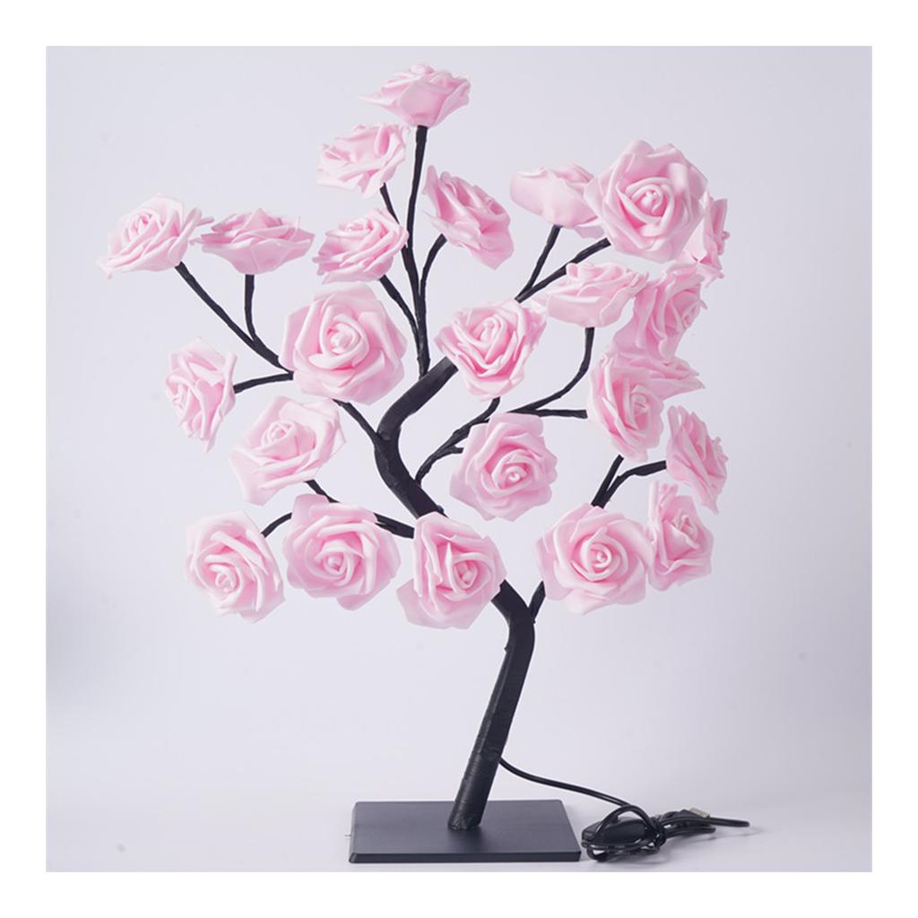 LED Tabletop Bonsai Tree Lamp USB Tree Lamp Christmas Bedroom Decoration Table Night Light Pink 24 Lights Rose