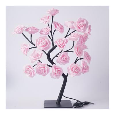 LED Tisch-Bonsai-Baumlampe USB Baumlampe Weihnachts-Schlafzimmerdekoration Tisch-Nachtlicht Rosa 24 Lichter Rose